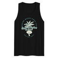 Waves tank top in black, Captain Peckers graphic design close-up