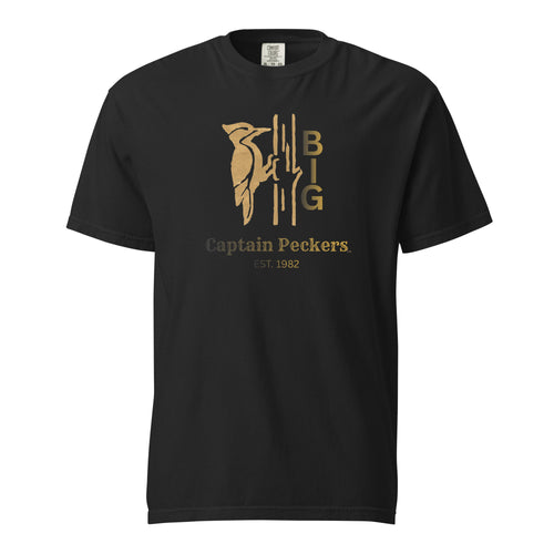 Big Wood [Heavyweight Tee] in Black, front/back view – Captain Peckers beach apparel